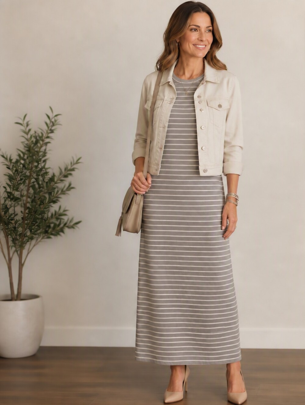 Le' AL.X  Slate and White Striped Dress. Size XS NWT